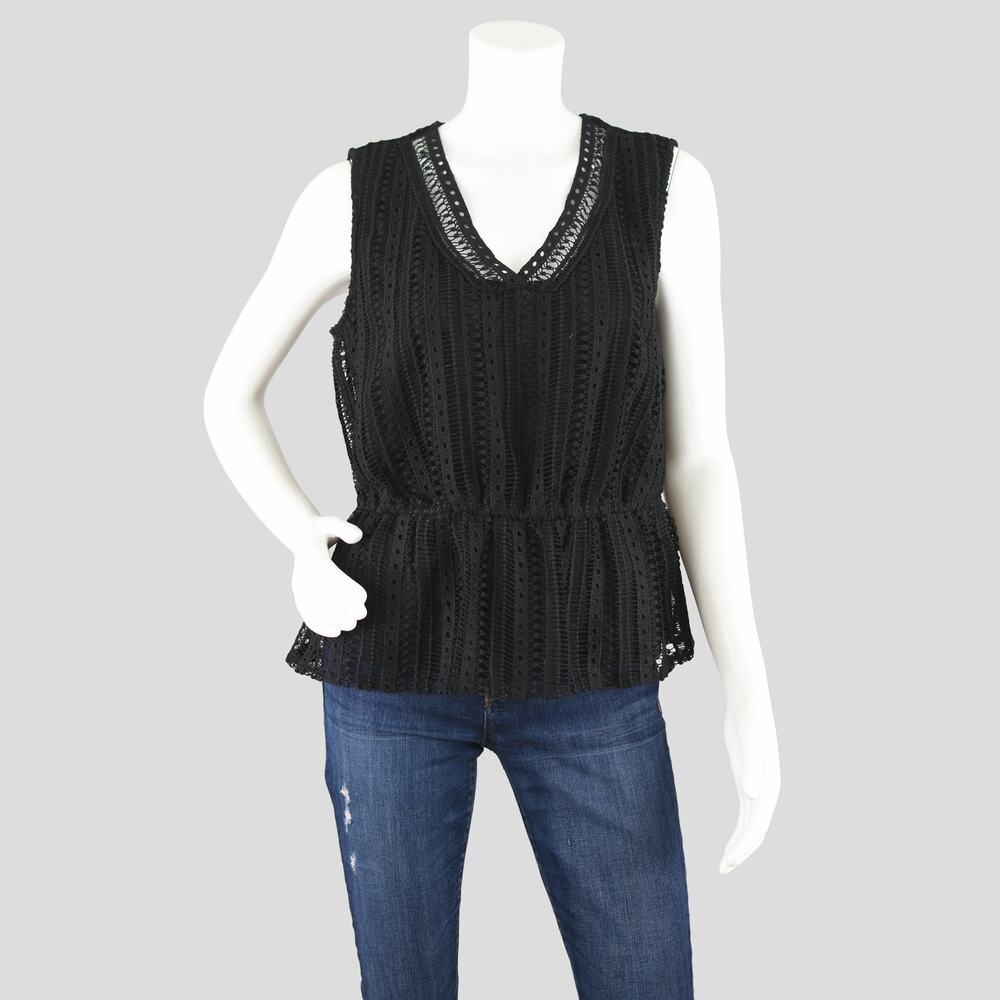 Calligraphie Black Lace Peplum Eyelet Lace Sleeveless Top Women's Medium